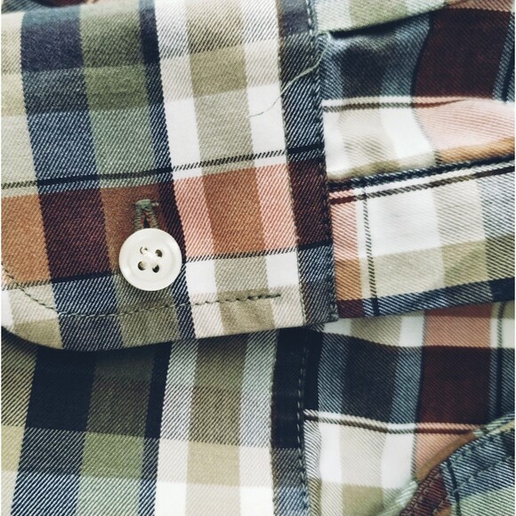 Shirt Men's XXL Button Down Collar Button Up Easy Care Plaid Green Preppy School - Picture 6 of 12